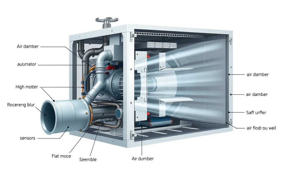 Educational infographic showing economizer system, cutaway details of air damper, actuator, sensors, airflow, rooftop unit energy savings